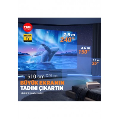 Vankyo Sunspark 500w Android Tv 1080p Destekli Projeksiyon Cihazı 5g Wi-fi 5.1 Bluetooth 240 Inç Yansıtma