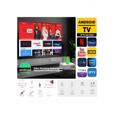 Vankyo Sunspark 500w Android Tv 1080p Destekli Projeksiyon Cihazı 5g Wi-fi 5.1 Bluetooth 240 Inç Yansıtma
